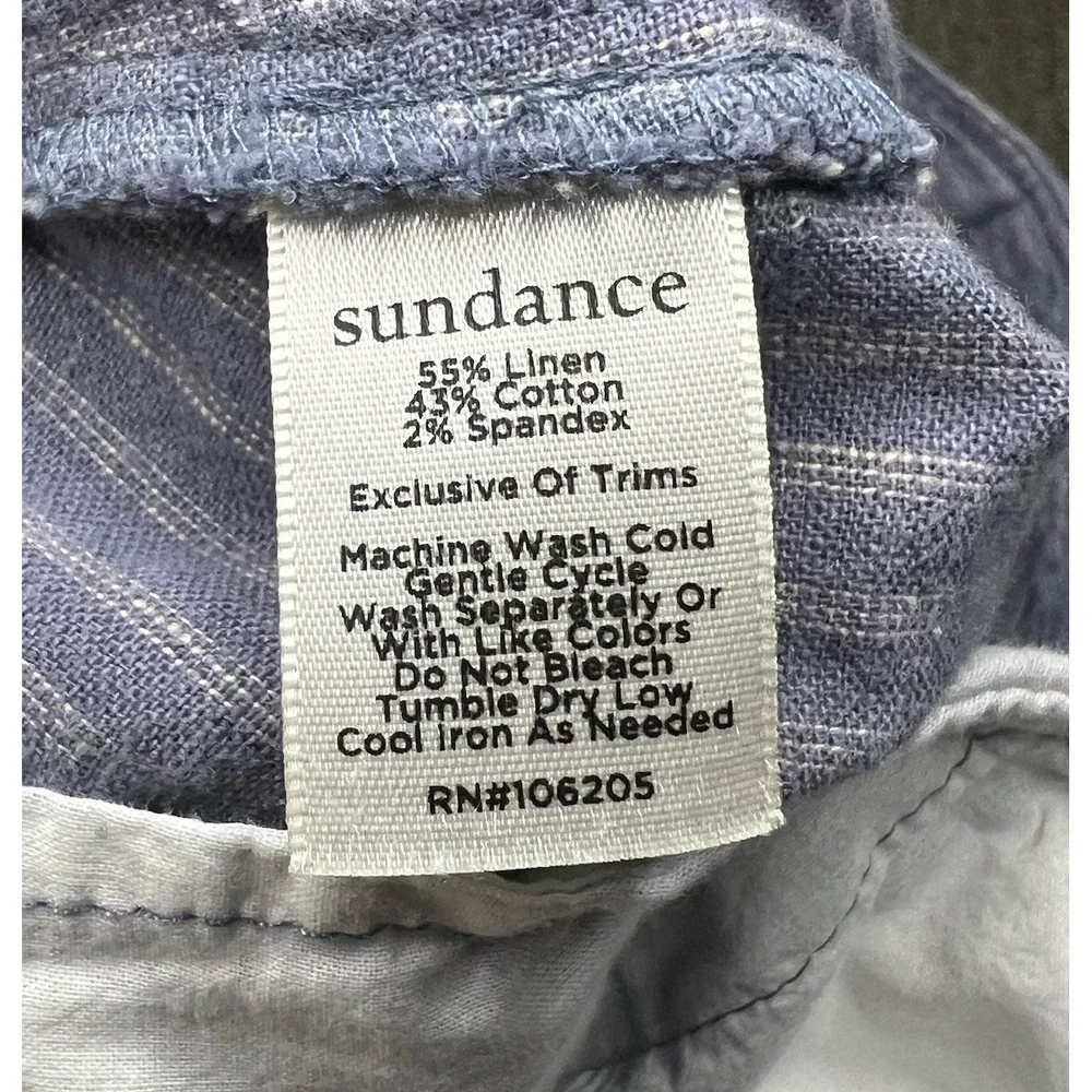 Sundance Amelia Trouser Pants Womens‎ 8 Linen Blend Pleated Pinstripe Blue Beige